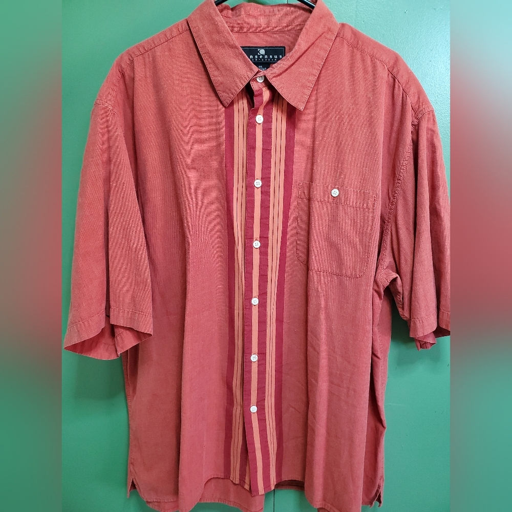 Men's Button-Down Consensus Shirt in Orange Red 100% Cotton